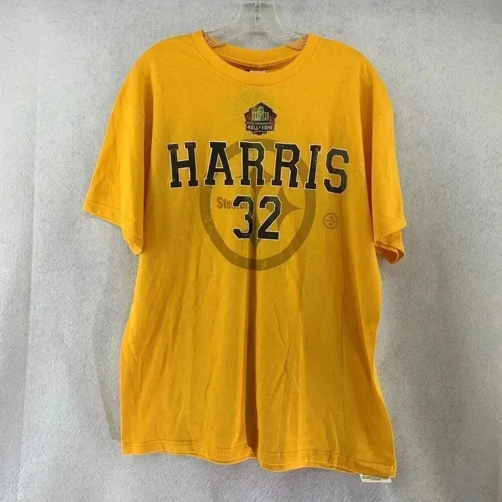 PITTSBURGH STEELERS NFL Franco Harris #32 Hall of Fame Yellow T Shirt Mens Large